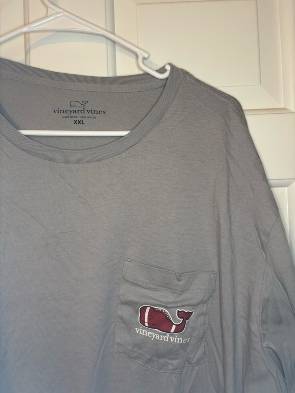 Vineyard Vines Gray Long Sleeve Pocket Tee with Maroon Whale